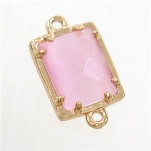 pink glass connector, rectangle, gold plated, approx 9x11mm [GM10655]