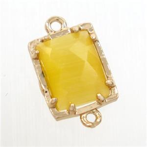 yellow glass connector, rectangle, gold plated, approx 9x11mm [GM10657]