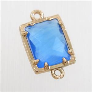 skyblue glass connector, rectangle, gold plated, approx 9x11mm [GM10658]