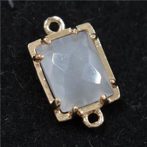 white glass connector, rectangle, gold plated, approx 9x11mm [GM10661]