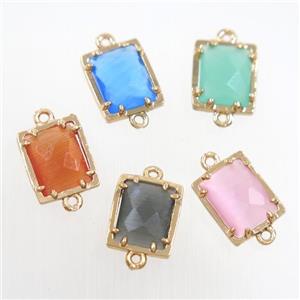 glass rectangle connector, gold plated, mix color, approx 9x11mm [GM10662]