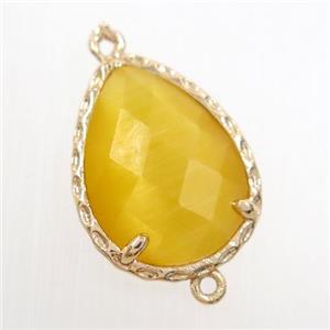 yellow glass connector, faceted teardrop, gold plated, approx 14x18mm [GM10665]