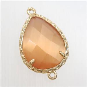 orange glass connector, faceted teardrop, gold plated, approx 14x18mm [GM10666]