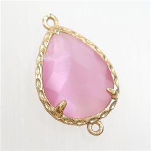 pink glass connector, faceted teardrop, gold plated, approx 14x18mm [GM10667]