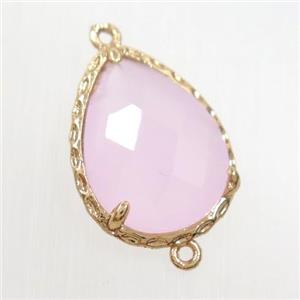 pink crystal glass connector, faceted teardrop, gold plated, approx 14x18mm [GM10668]