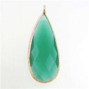 green crystal glass pendant, teardrop, gold plated, approx 15-33mm [GM10722]