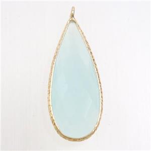 whitegreen crystal glass pendant, teardrop, gold plated, approx 15-33mm [GM10723]