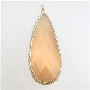 peach crystal glass pendant, teardrop, gold plated, approx 15-33mm [GM10724]