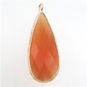 orange crystal glass pendant, teardrop, gold plated, approx 15-33mm [GM10725]