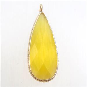 yellow crystal glass pendant, teardrop, gold plated, approx 15-33mm [GM10726]
