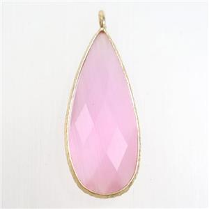 pink crystal glass pendant, teardrop, gold plated, approx 15-33mm [GM10727]