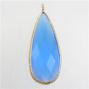 skyblue crystal glass pendant, teardrop, gold plated, approx 15-33mm [GM10728]