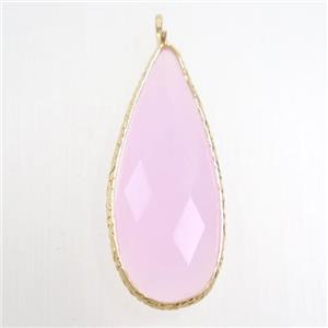 pink crystal glass pendant, teardrop, gold plated, approx 15-33mm [GM10729]