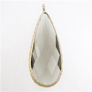 smoky crystal glass pendant, teardrop, gold plated, approx 15-33mm [GM10730]
