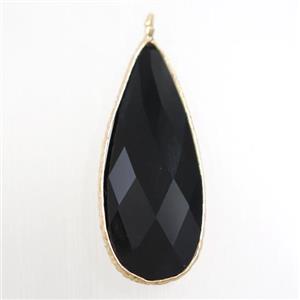 black crystal glass pendant, teardrop, gold plated, approx 15-33mm [GM10731]