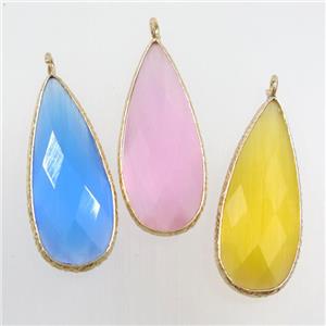 mix color crystal glass pendant, teardrop, gold plated, approx 15-33mm [GM10732]