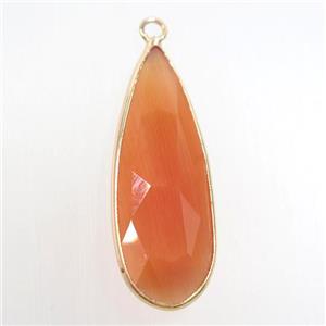 orange crystal glass pendant, teardrop, gold plated, approx 15-33mm [GM10735]