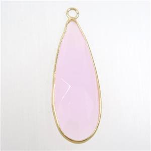 pink crystal glass pendant, teardrop, gold plated, approx 15-33mm [GM10736]