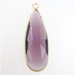 purple crystal glass pendant, teardrop, gold plated, approx 15-33mm [GM10737]