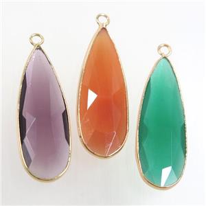 mix color crystal glass pendant, teardrop, gold plated, approx 15-33mm [GM10738]
