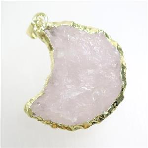 hammered Rose Quartz crescent moon pendant, gold plated, approx 25-30mm [GM10743]