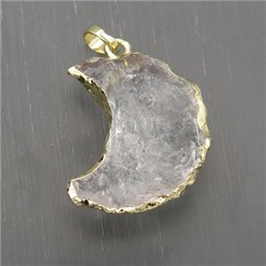 hammered Clear Quartz crescent moon pendant, gold platd, approx 25-30mm [GM10744]