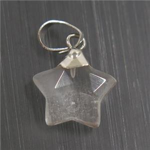 Clear Quartz star pendant, silver plated, approx 12mm dia [GM10746]