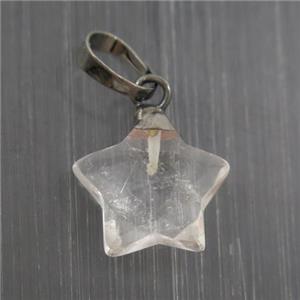 Clear Quartz star pendant, black plated, approx 12mm dia [GM10748]