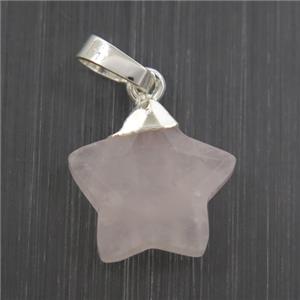 Rose Quartz star pendant, silver plated, approx 12mm dia [GM10749]