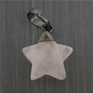 Rose Quartz star pendant, black plated, approx 12mm dia [GM10751]