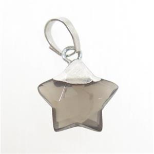 Smoky Quartz star pendant, silver plated, approx 12mm dia [GM10752]