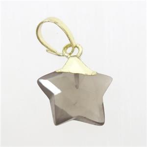 Smoky Quartz star pendant, gold plated, approx 12mm dia [GM10753]