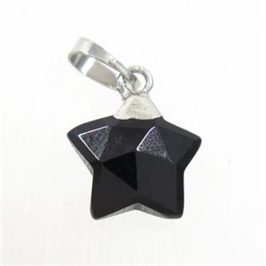 black onyx star pendant, silver plated, approx 12mm dia [GM10754]