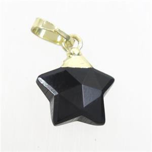 black onyx star pendant, gold palted, approx 12mm dia [GM10755]