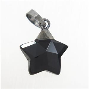 black onyx star pendant, black plated, approx 12mm dia [GM10756]
