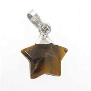 tiger eye stone star pendant, silver plated, approx 12mm dia [GM10757]