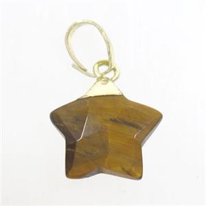 tiger eye stone star pendant, gold plated, approx 12mm dia [GM10758]