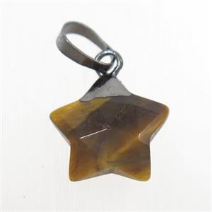 tiger eye stone star pendant, black plated, approx 12mm dia [GM10759]