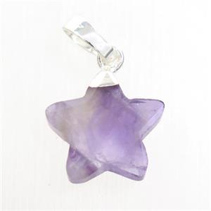 purple Amethyst star pendant, silver plated, approx 12mm dia [GM10760]