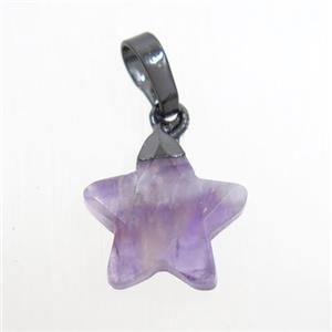 purple Amethyst star pendant, black plated, approx 12mm dia [GM10762]