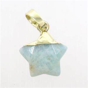 Amazonite star pendant, gold plated, approx 12mm dia [GM10763]