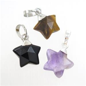 mix gemstone star pendant, silver plated, approx 12mm dia [GM10764]