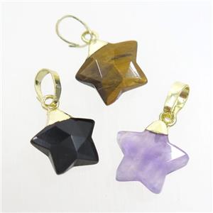 mix gemstone star pendant, gold plated, approx 12mm dia [GM10765]