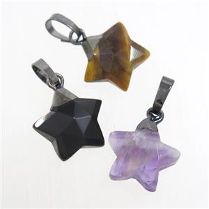 mix gemstone star pendant, black plated, approx 12mm dia [GM10766]