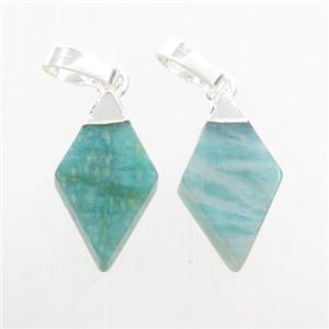 green Amazonite rhombic pendant, silver plated, approx 9-15mm [GM10767]