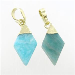 green Amazonite rhombic pendant, gold plated, approx 9-15mm [GM10768]