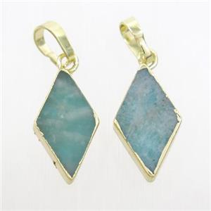 green Amazonite rhombic pendant, gold plated, approx 9-15mm [GM10770]