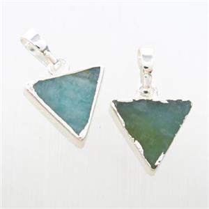 green Amazonite triangle pendant, silver plated, approx 10mm [GM10771]
