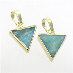 green Amazonite triangle pendant, gold plated, approx 10mm [GM10772]