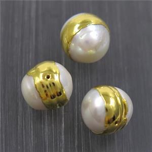 freshwater Pearl beads, gold plated, approx 11mm [GM10791]